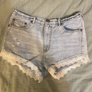 Free people white lace denim shorts